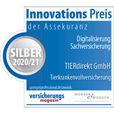 Krankenversicherung für Tiere - TIERdirekt Innovationspreis - Digitalisierung 2020/2021 Silber